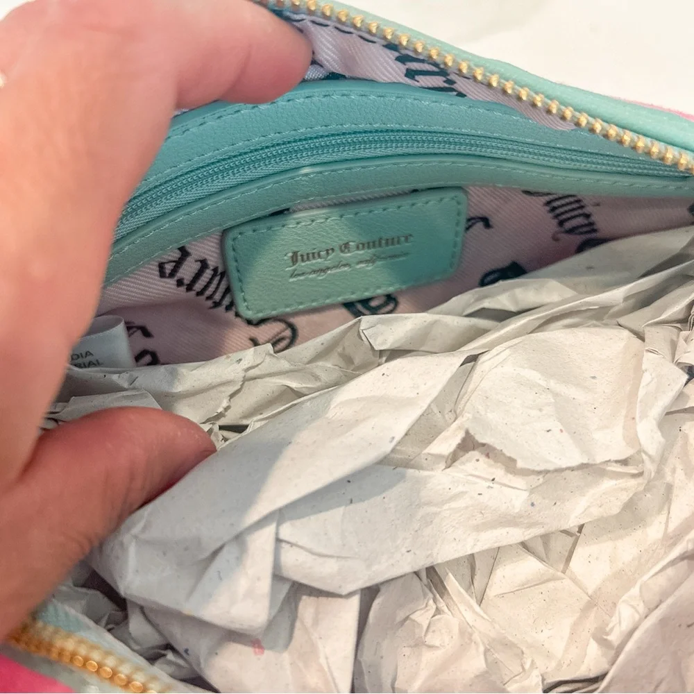Juicy Couture Bag Pink Blue Terry Cloth Velour Barrel Shoulder Bag Set Y2K NWT